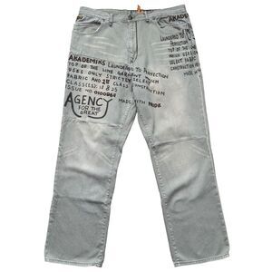 Akademiks Jeanius Agency Graffiti Mens Size 42x34 Baggy Wide Leg Hip Hop Skater